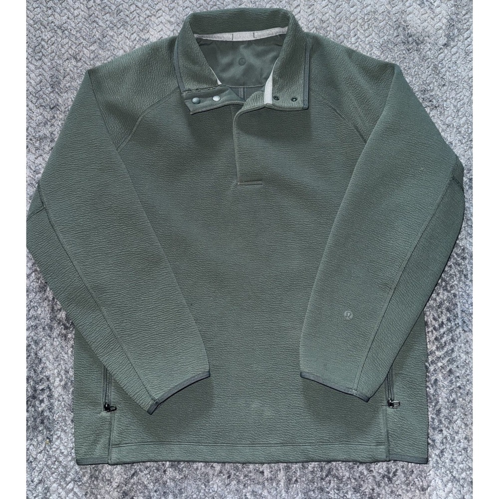 Lululemon Mens Textured Spacer Anorak Jacket Green Snap Mock Neck Pullover Sz Xs